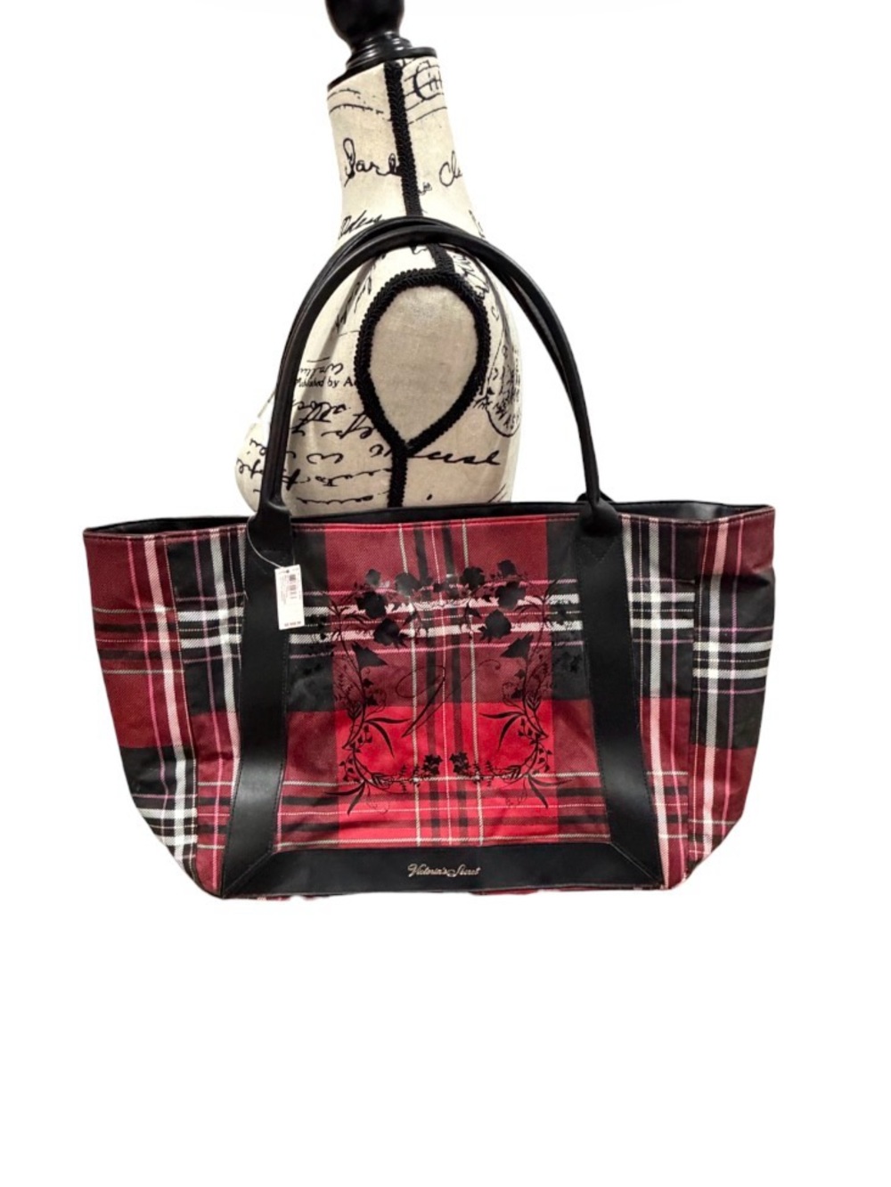 VICTORIAS SECRET Black Red Plaid Weekender Logo Tote Bag HOLIDAY 2020